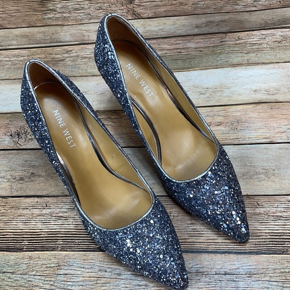 Nine West Silver Glitter Heels Size 5.5 - Picture 13 of 14
